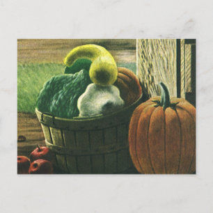 Antike Lebensmittel, Wintersquash, Kürbis und Äpfe Postkarte