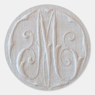 Antike Leinenmonogramm 'M' Runder Aufkleber
