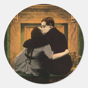 Antike Liebe und Romantik, Romantischer Kamin Kuss Runder Aufkleber