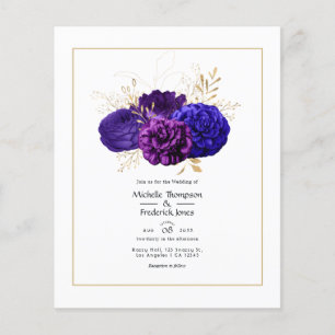 Antike lila, königsblaue und goldene florale Hochz Flyer