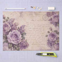 Antike lila Rosen Florale alte handgeschriebene Br Seidenpapier