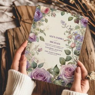 Antike lila Rosen Hochzeitsblumen Einladung