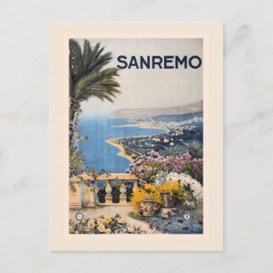 Antike Litho-Werbeanzeige für Reisen nach Sanremo Postkarte