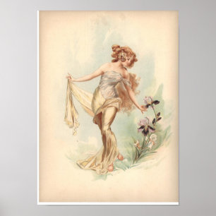 Antike Lithographie-Druck-Iris-Nymphe Poster