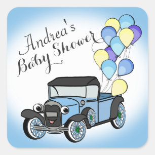 Antike-LKW-Baby-Party Quadratischer Aufkleber