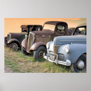Antike LKWs und Auto-Plakat Poster