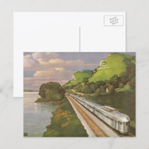 Antike Lokomotive auf dem Land, Urlaub mit dem Zug Postkarte