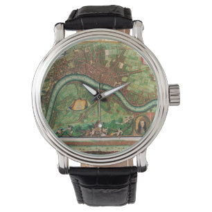 Antike London-Straßenkarte von Johannes de Ram, 16 Armbanduhr