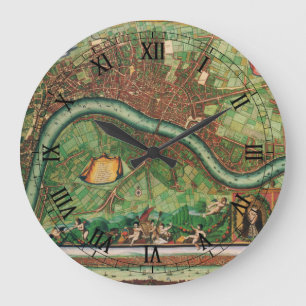 Antike London-Straßenkarte von Johannes de Ram, 16 Große Wanduhr
