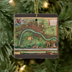 Antike London-Straßenkarte von Johannes de Ram, 16 Keramikornament
