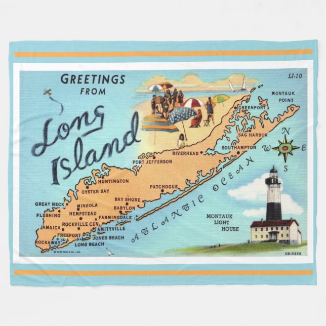 Antike Long Island Karte Fleecedecke (Vorderseite (Horizontal))