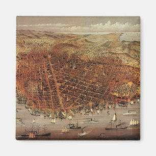 Antike Luftkarte, San Francisco City, Kalifornien Magnet