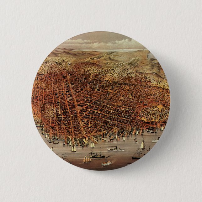 Antike Luftkarte von San Francisco, Kalifornien Button (Vorderseite)