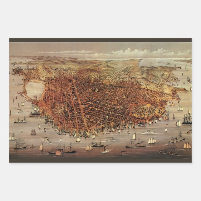 Antike Luftkarte von San Francisco, Kalifornien Geschenkpapier Set (Vorderseite)