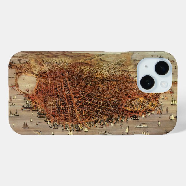 Antike Luftkarte von San Francisco, Kalifornien iPhone 15 Hülle (Rückseite (Horizontal))