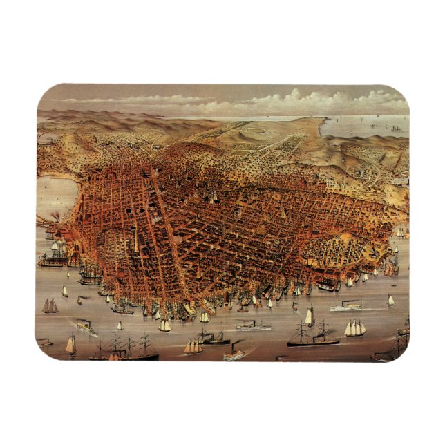 Antike Luftkarte von San Francisco, Kalifornien Magnet (Horizontal)