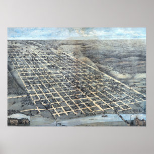 Antike Luftstadtkarte von Austin, Texas, 1873 Poster