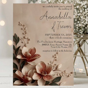 Antike Magnolie Romantische Florale Hochzeit Einladung