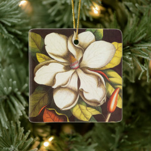Antike Magnolienblüten Pflanze mit Samen Keramikornament
