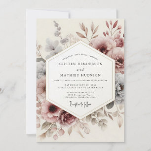 Antike Mauve-Blüten-Hochzeit Einladung