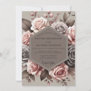 Antike Mauve-Blütenhochzeit Einladung