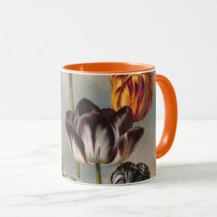 Antike mehrfarbige Tulpenblumen in einer Landschaf Tasse