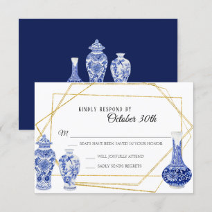 Antike Moderne Navy Blau Goldene Vase Ginger Jar R Einladung