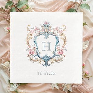 Antike monogrammierte florale Wappen-Hochzeit Serviette