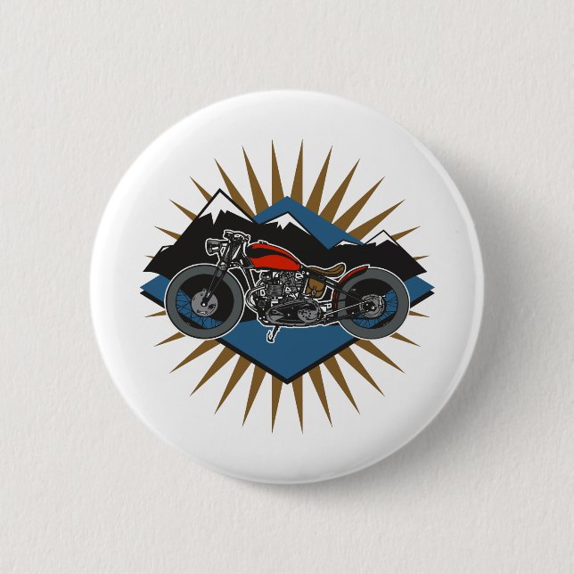 Antike Motorrad Bergszene Button (Vorderseite)