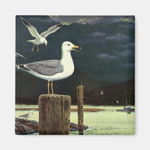 Antike Möwe auf Pier, Meeresvögel Tiere Magnet