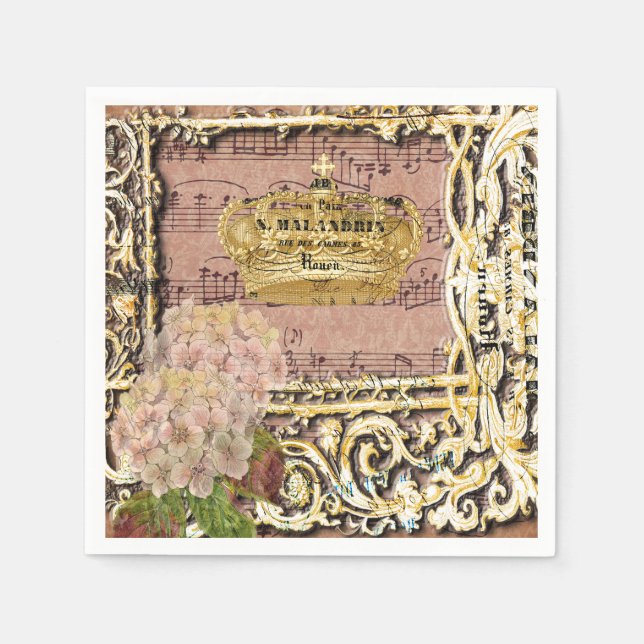 Antike Musik Französische Goldkrone Collage Serviette (Vorderseite)