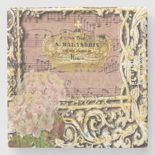 Antike Musik-französische Goldkronen-Collage Steinuntersetzer