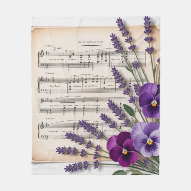 Antike Musik und Lavendel-Stiefmütterchen Blumen Fleecedecke (Vorderseite)