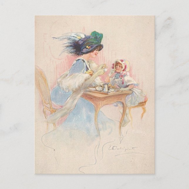 Antike Mutter und Kind beim Tee Postkarte (Vorderseite)