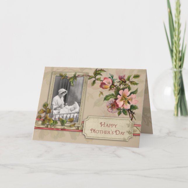 Antike Mutter und Kind mit Blumen Karte (Vorderseite)