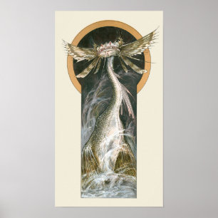 Antike Mythologie, ein geflügelter Drache im Ozean Poster