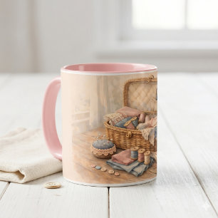 Antike Nähkorb Cottagecore Pastell Tasse