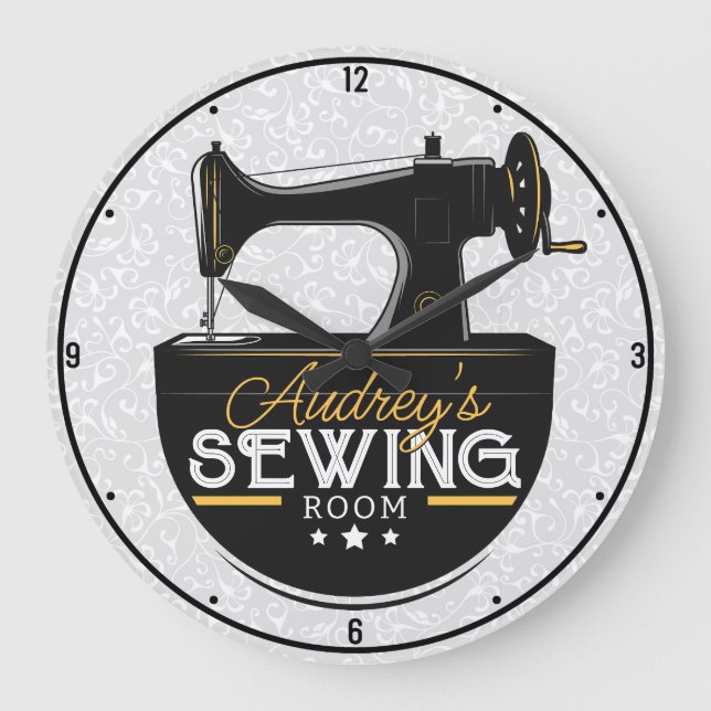 Antike Nähmaschine ADD NAME Seamstress Schneider Große Wanduhr (Vorderseite)