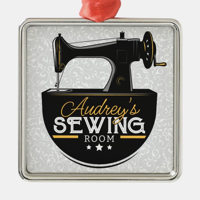 Antike Nähmaschine ADD NAME Seamstress Schneider Ornament Aus Metall (Vorne)