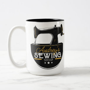 Antike Nähmaschine NAME HINZUFÜGEN Näherin Schneid Zweifarbige Tasse
