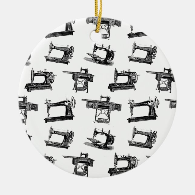 Antike Nähmaschinen CUSTOM HINTERGRUNDFARBE Keramik Ornament (Vorne)