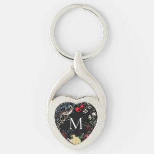 Antike Naturvögel und Beeren-Monogramm Schlüsselanhänger