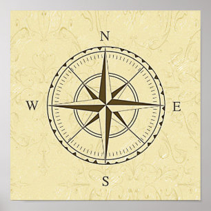 Antike nautische Kompassrose Elfenbein Poster