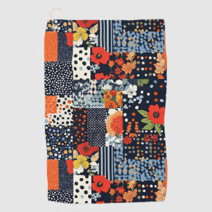 Antike Navy-Korallen-Blumen-Patchwork-Decke Golfhandtuch