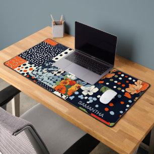 Antike Navy-Korallen-Blumen-Patchwork-Decke Schreibtischunterlage