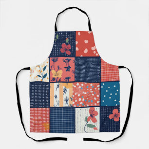 Antike Navy-Korallen-Blumen-Patchwork-Decke Schürze
