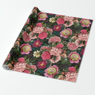 Antike Nostalgie-Redouté-Peonies-Muster schwarz Geschenkpapier