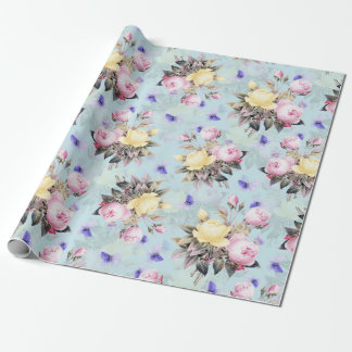 Antike Nostalgische Redouté-Rose Blau Geschenkpapier