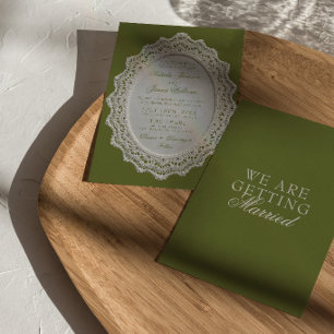 Antike Olive-Grün-Spitzen-Doily-Old-Money-Hochzeit Einladung