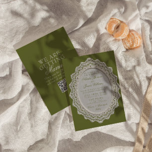 Antike Oliven-grüne Spitze Doily QR Code Hochzeit Einladung